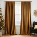 Lazzzy Velvet Curtains Golden Brown Room Darkening Thermal Insulated Curtains 72 Inch Length Drapes for Bedroom Living Rod Pocke