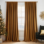 Lazzzy Velvet Curtains Golden Brown Room Darkening Thermal Insulated Curtains 72 Inch Length Drapes for Bedroom Living Rod Pocke