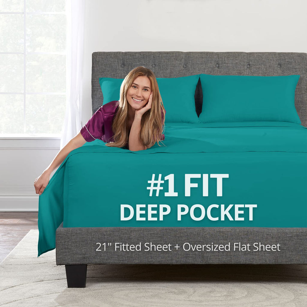 Dealuxe 21'' Sheet Set - Twin 3 Piece Set - Teal (Blue/Green)