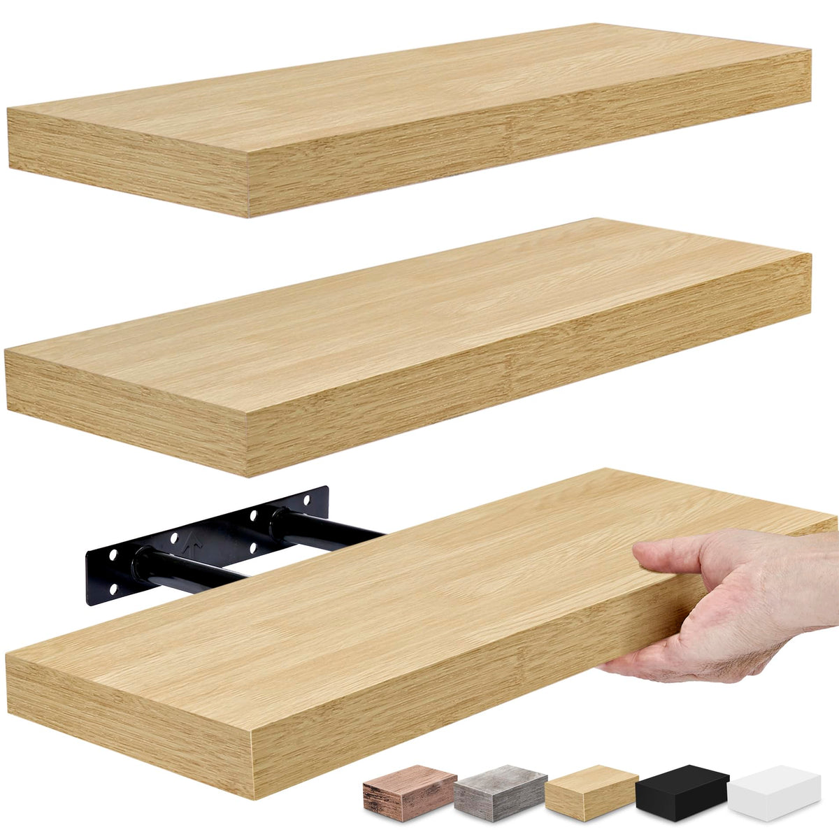 Sorbus Floating Shelves For Wall, Bathroom Shelves Wall Mounted For Kitchen, Bedroom, Bathroom Storage Over Toilet, Hanging Book Shelf For Wall Home Decor Living Room (Maple Wood, 3 Pack)