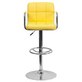 2 Pk. Yellow Quilted Vinyl Adjustable Height Barstool with Arms and Chrome Base