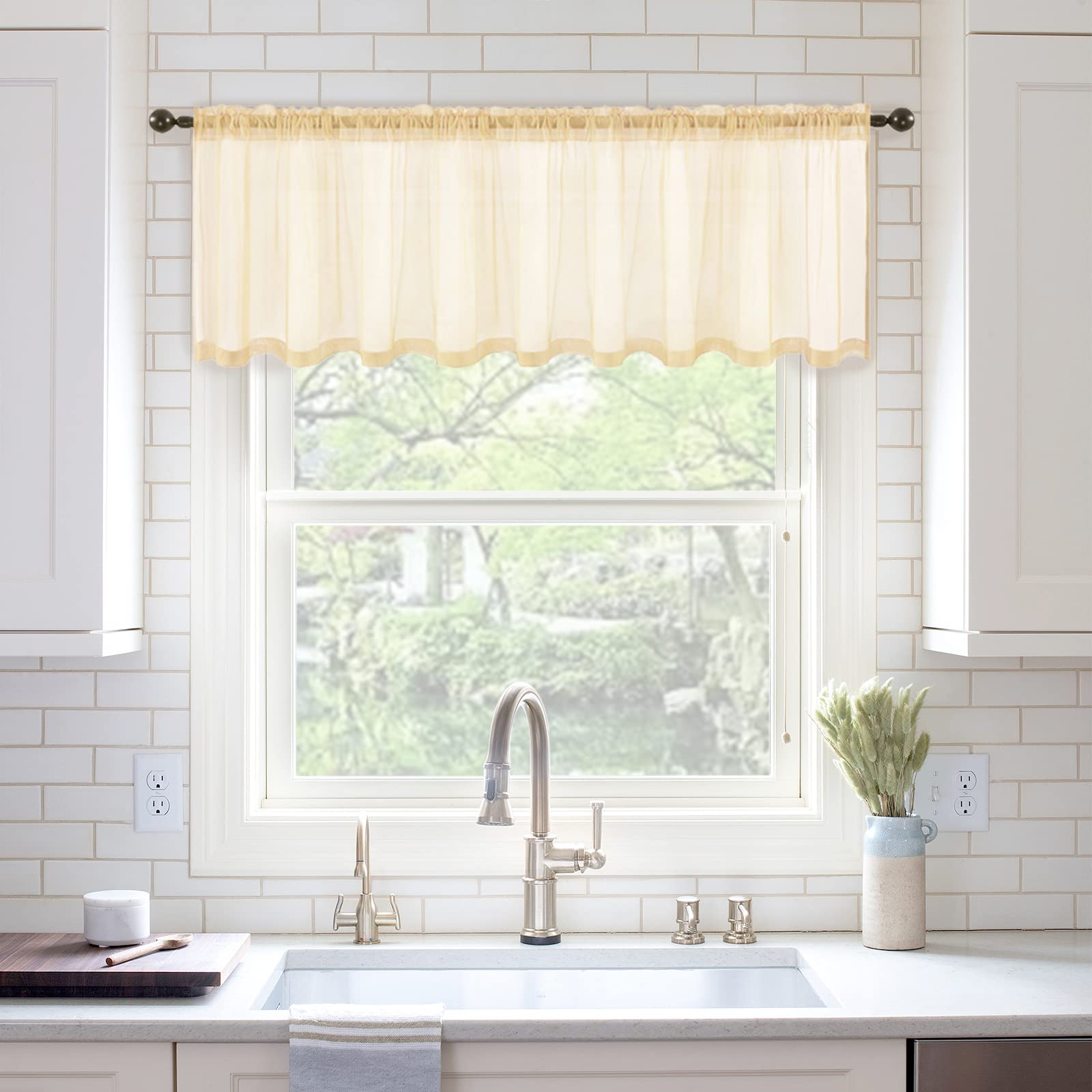 Miulee Window Kitchen Valance Half Window Sheer Curtains Rod Pocket Semi Sheer Voile Drapes Extra Wide For Small Window Cafe One