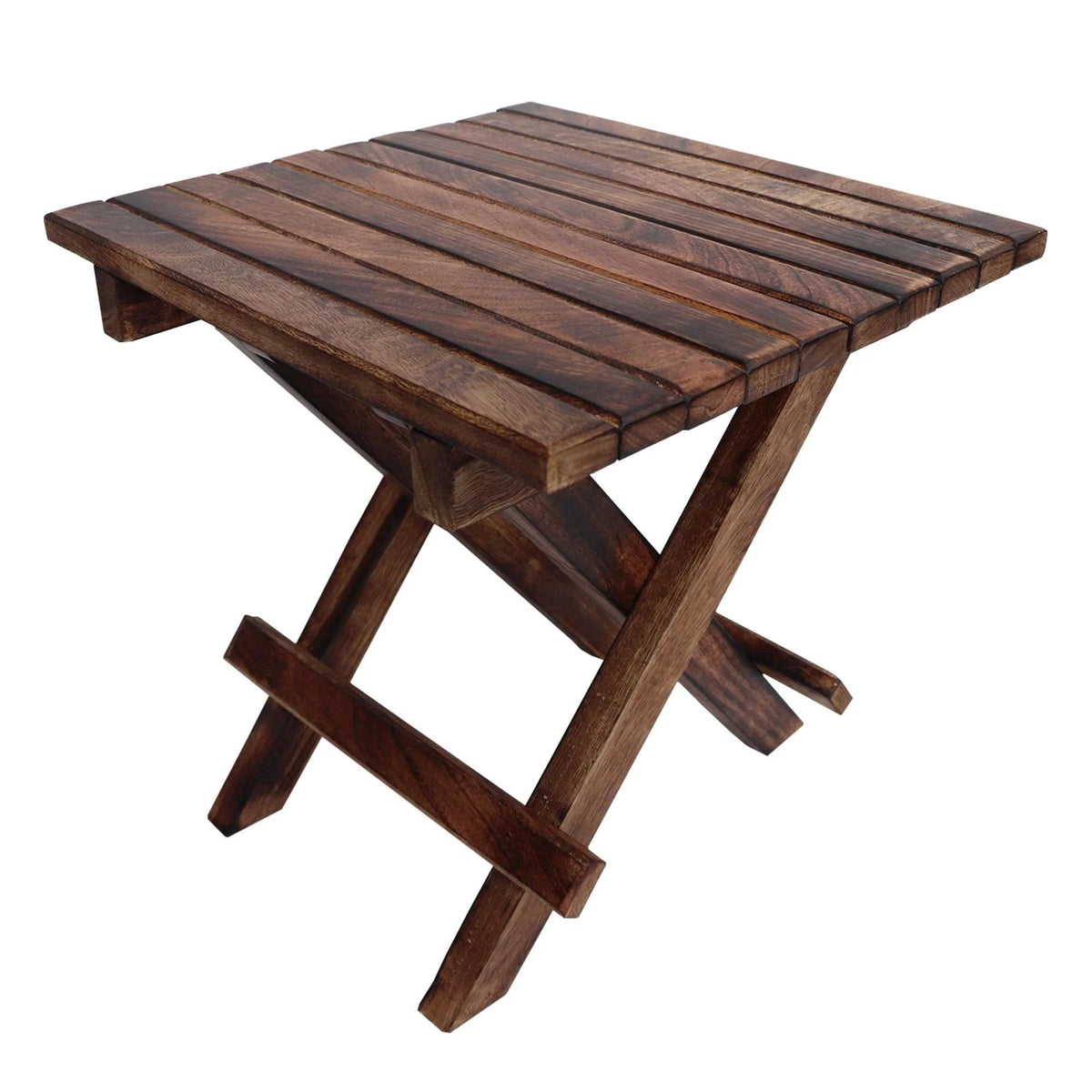 The Urban Port Plank Style Square Portable Mango Wood Picnic Chair with Cross Legs