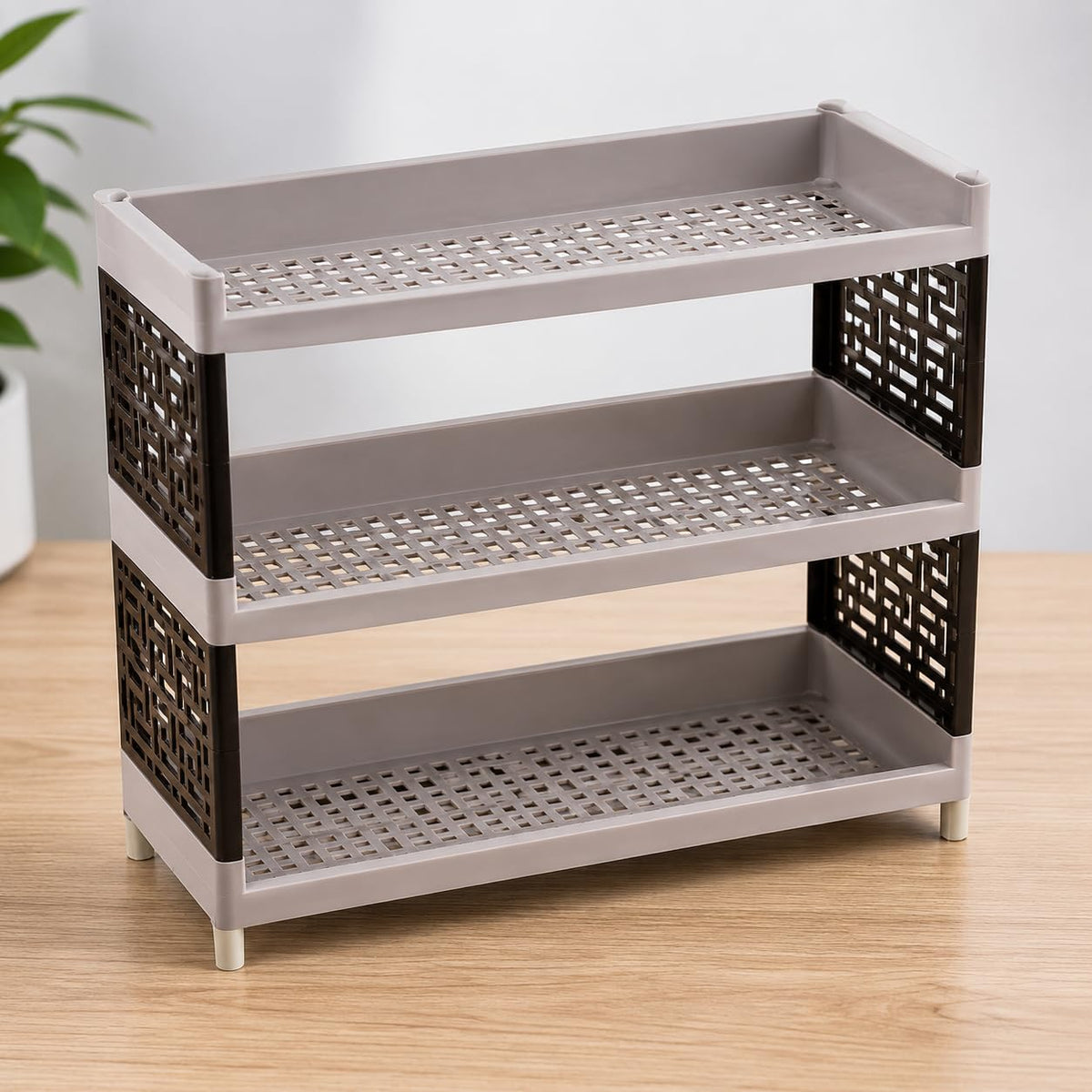 Nuwi Small Plastic 3 Layer Multi Purpose Polished Storage Rack (15X35X34Cm) (Grey)