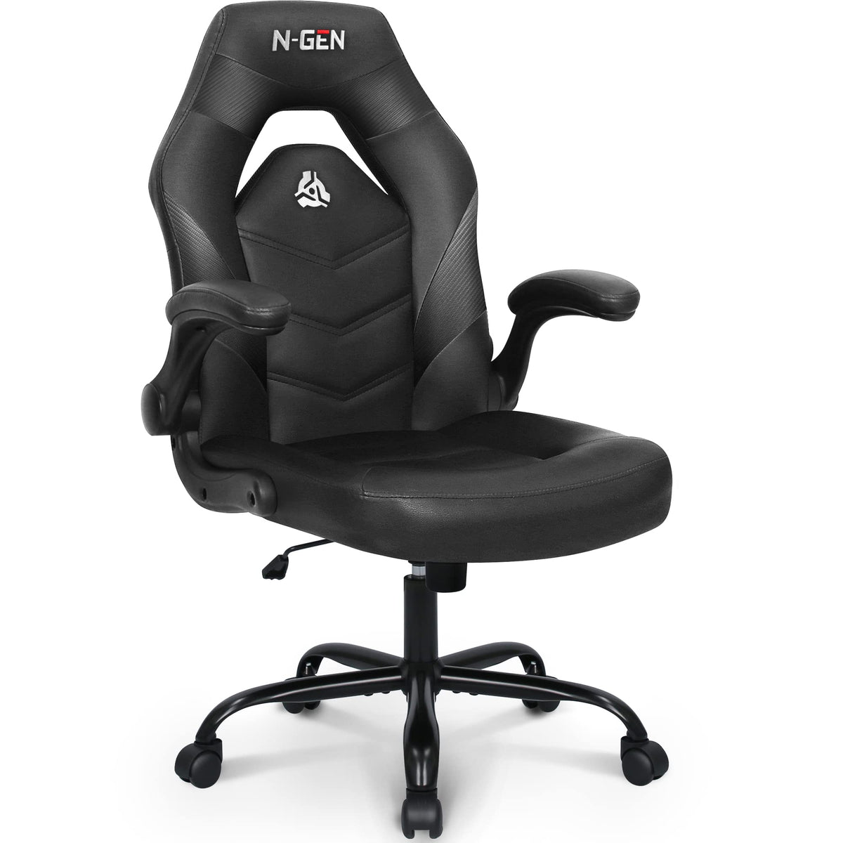 N-Gen Video Gaming Computer Chair Ergonomic Desk Office Chair For Adults With Lumbar Support Flip-Up Arms Adjustable Height Swivel Wheels Pu Leather Executive Design For Home And Office (Black)