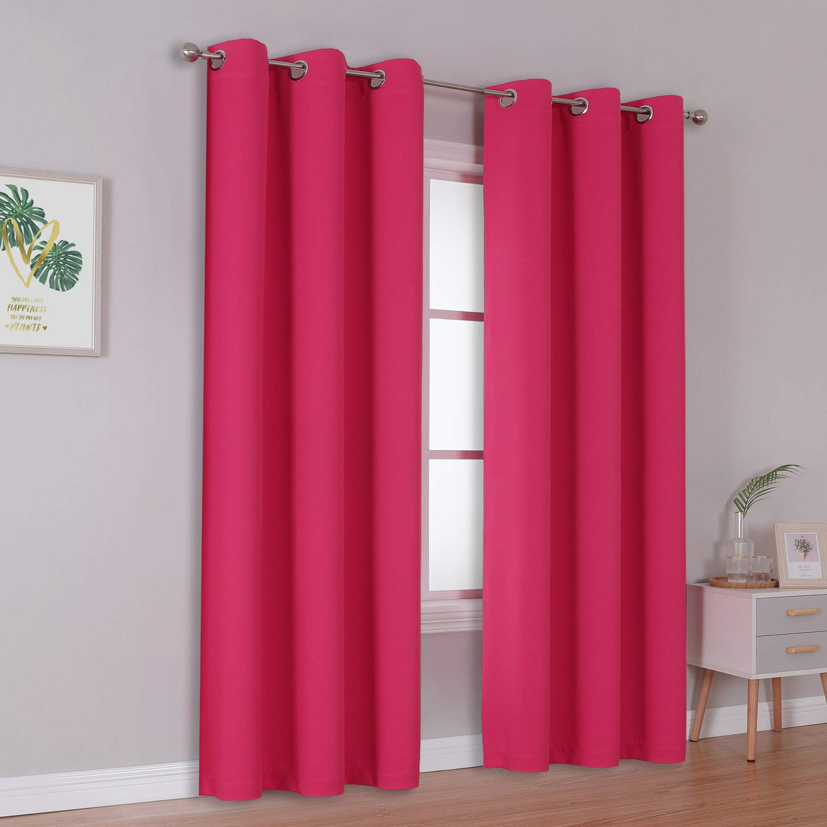 Dualife 84 Inch Fuschia Hot Pink Curtain Panels For Girls Bedroom- Room Darkening Grommet Thermal Insulated Drapes For Living Ro