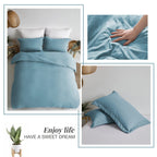 Mildly Super Soft Duvet Cover - 100% Washed Microfiber Grayish Blue Comforter Cover Set 3 Pieces With Zipper Closure & Corner Ti