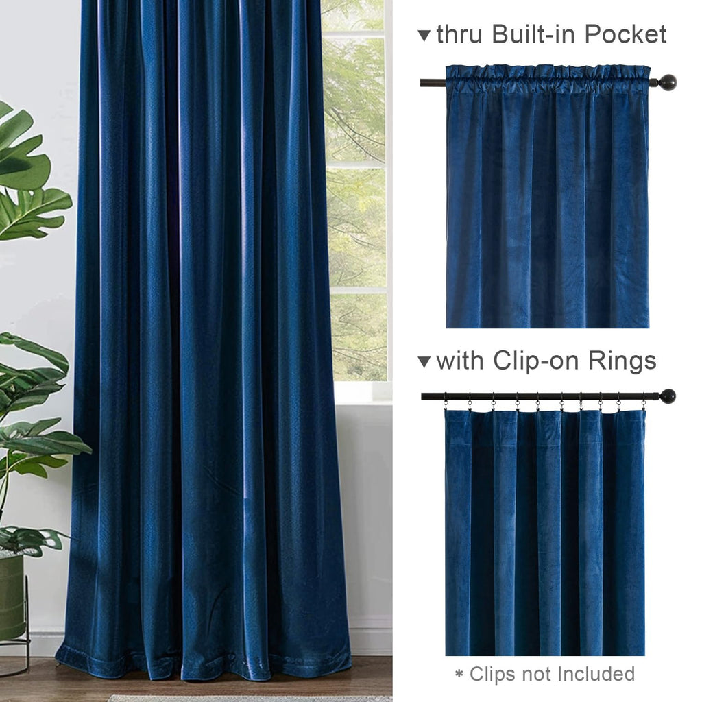 Lazzzy Navy Blue Velvet Curtains Room Darkening Thermal Insulated Curtains 72 Inch Long Window Drapes For Bedroom Living Room Super Soft Luxury Window Treatment 2 Panels Rod Pocket