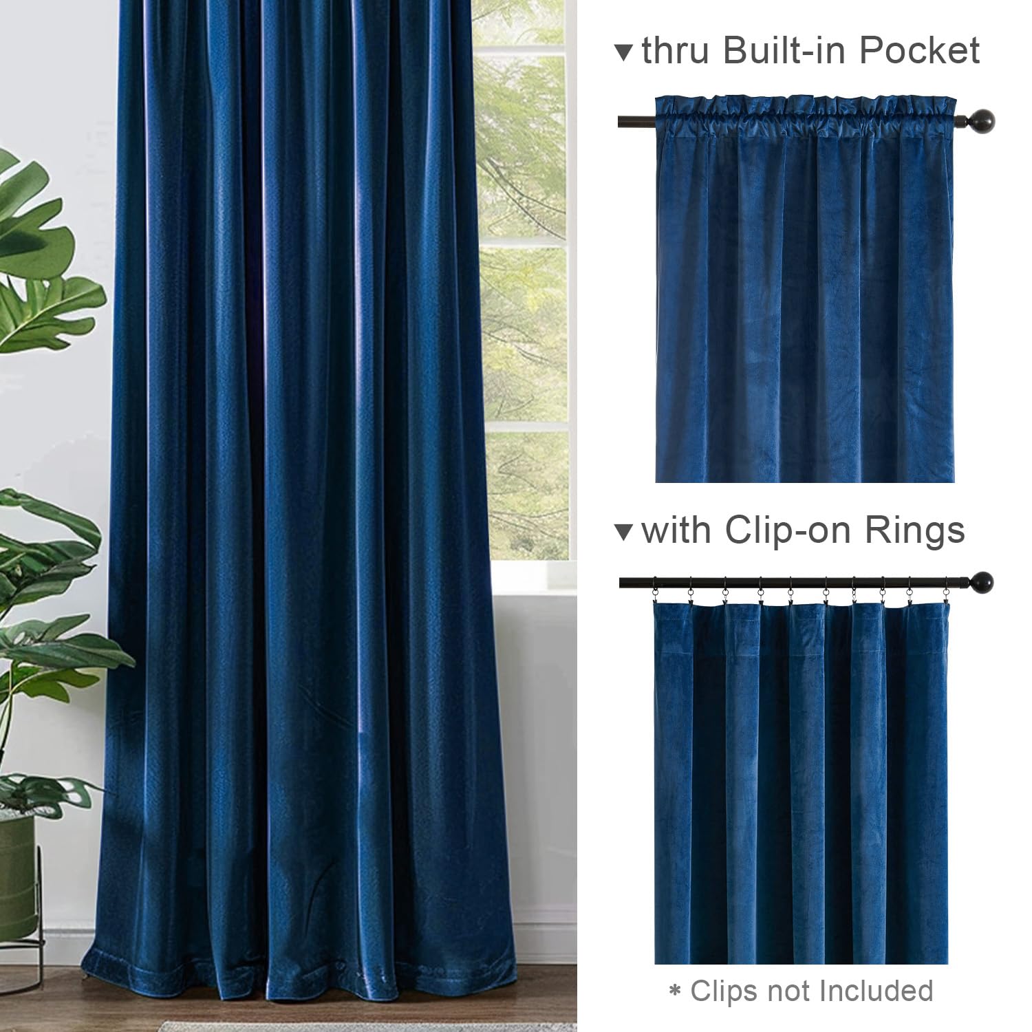 Lazzzy Navy Blue Velvet Curtains Room Darkening Thermal Insulated Curtains 72 Inch Long Window Drapes For Bedroom Living Room Super Soft Luxury Window Treatment 2 Panels Rod Pocket