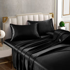 Horbaunal 6 Piece Satin Sheet Set Queen Size Luxury Silky & Soft Black Satin Queen Bed Sheet Set With 16'' Deep Pocket, 1 Fitted