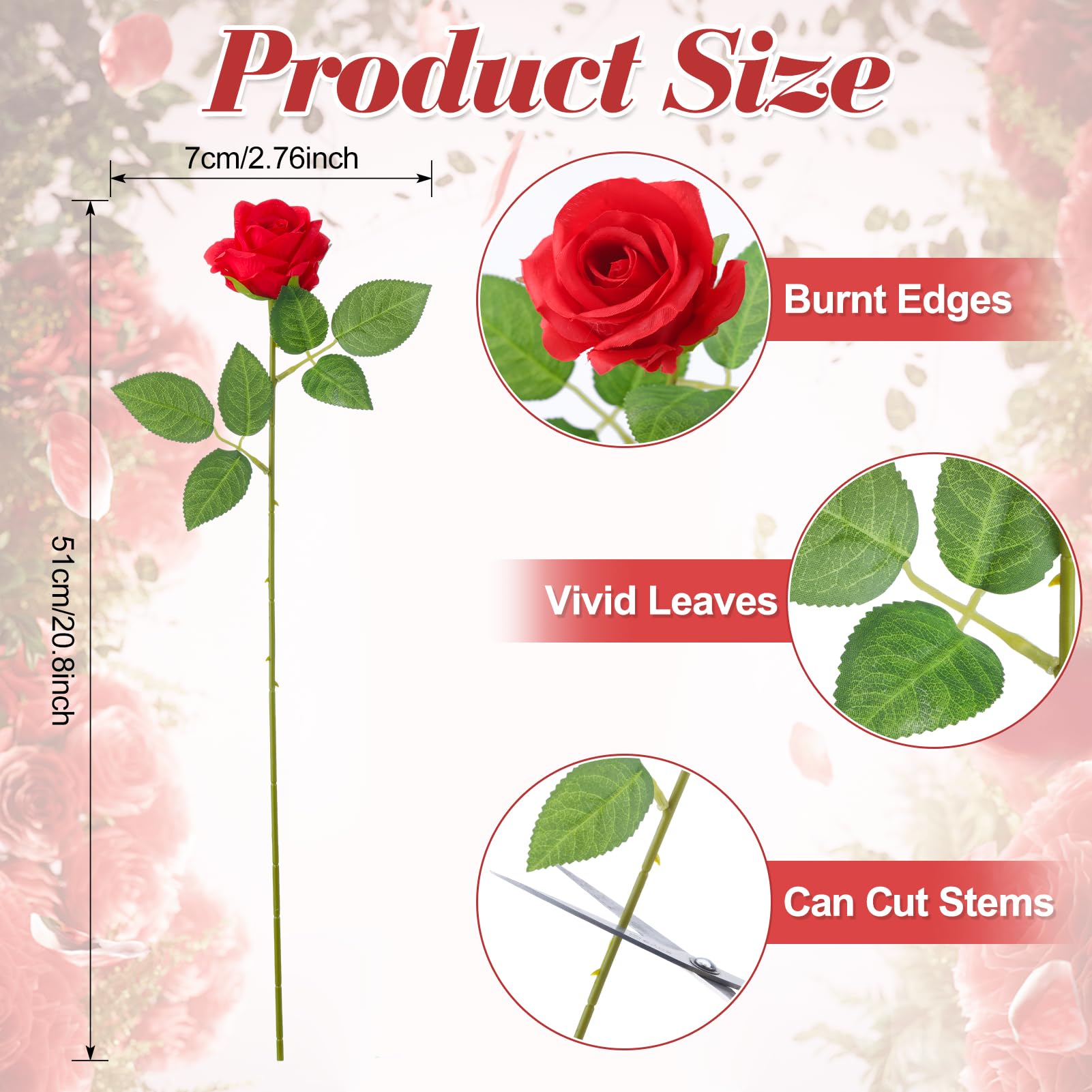 Hoemwarm 36 Pcs Red White Pink Artificial Roses With Long Stems, Fake Silk Rose Artificial Flowers Bulk For Bridal Wedding Bouqu