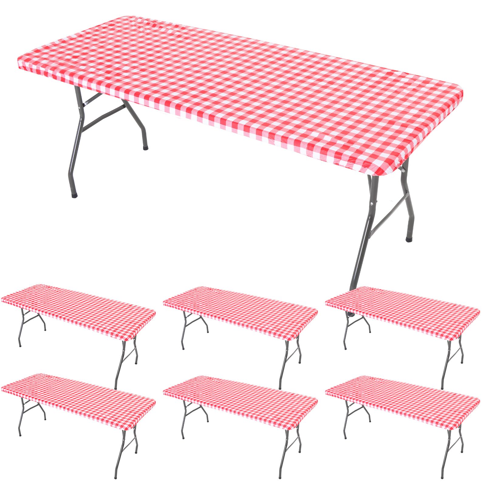 6 Pcs Tablecloth For Folding Fitted Rectangular Table Cloth 30 X 72 Inch Vinyl Waterproof Plastic Table Cover Flannel Backed Wit