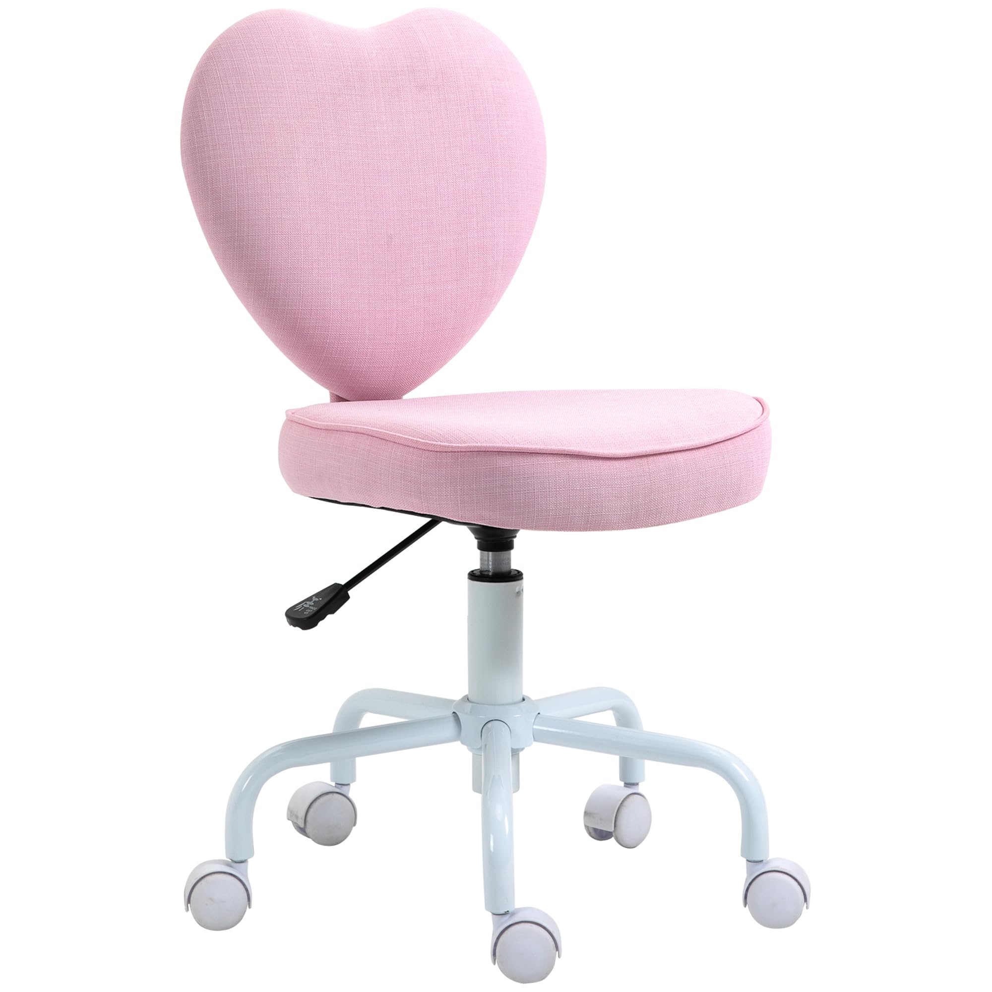 HOMCOM Heart Love Back Armless Office Chair, Comfortable Desk Chair with Adjustable Height, Cute Fabric Vanity Chair with 360  S