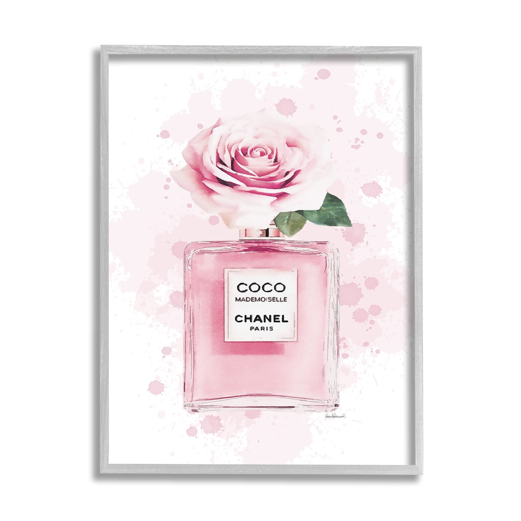 Stupell Industries Pink Flower Perfume Fashion Glam Design, Designed by Amanda Greenwood Wall Art, 16 x 1.5 x 20, Grey Framed
