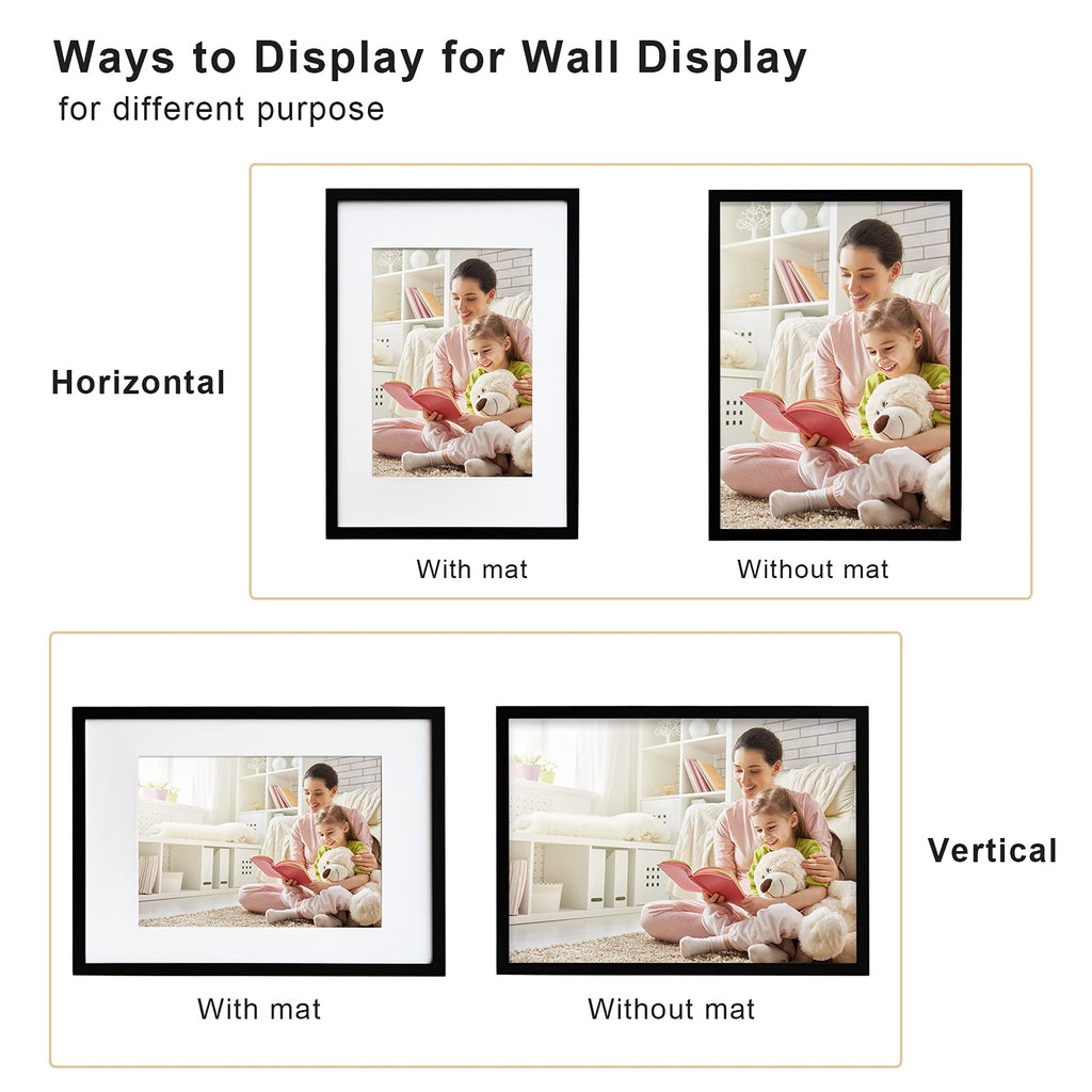 Egofine A2 Picture Frames Set Of 2 Matted For A3 - Solid Wood Acrylic Plexiglass Front For Wall Mounting Hanging Vertically Or H