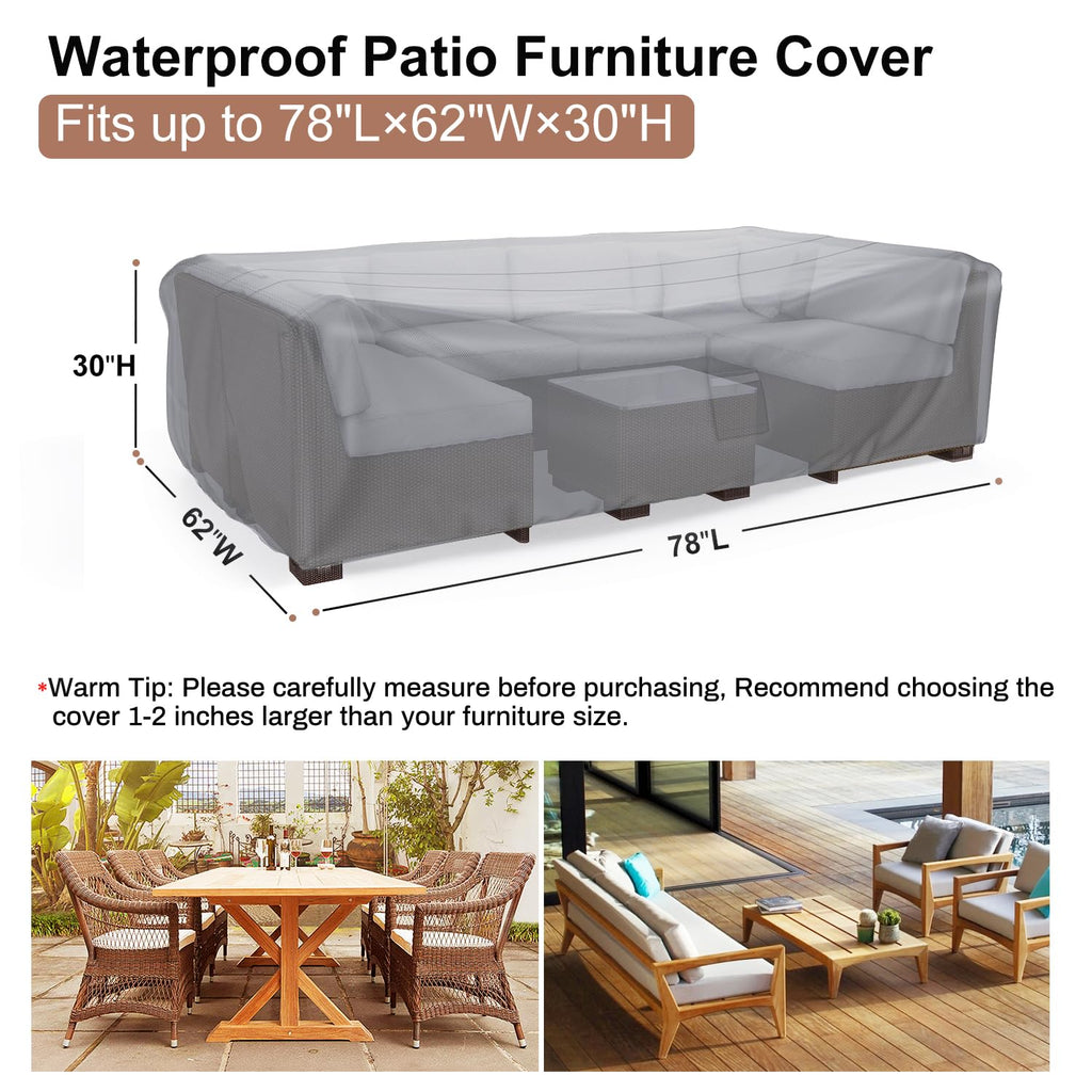Mrrihand Heavy Duty Patio Furniture Covers, Outdoor Furniture Covers Waterproof Sectional Sofa Set , Patio Table And Chair Set Cover 78'L×62'W×30'H,Grey