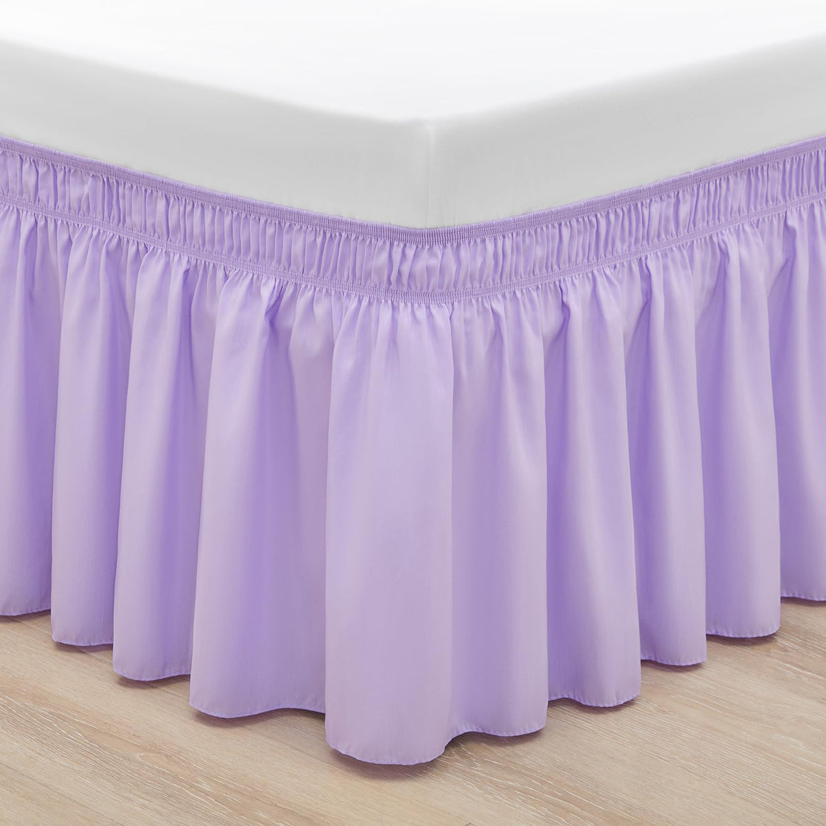 Rimela Lilac Purple Bed Skirt Queen Size 15 Inch Drop Elastic Wrap Around Dust Ruffle Solid Bedding Bedskirt Soft Microfiber Fab