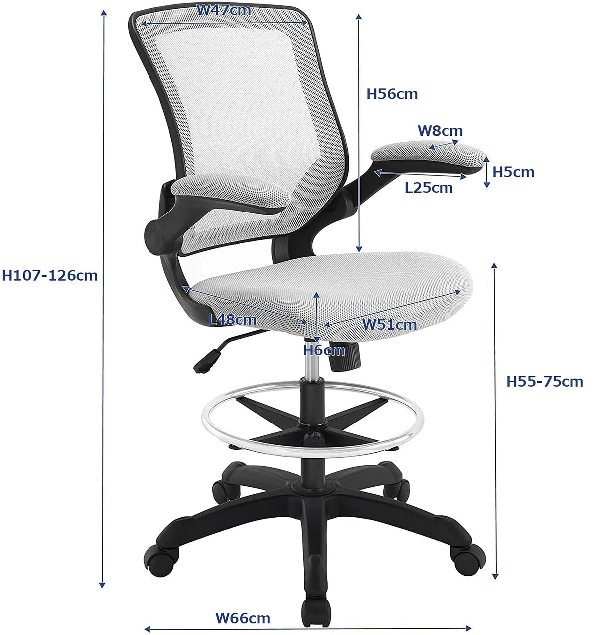 Modway MO-EEI-1423-GRY Veer-Reception Desk Flip-Up Arm Drafting Chair, 22.5"L x 25.5"W x 41.5-50"H, Gray