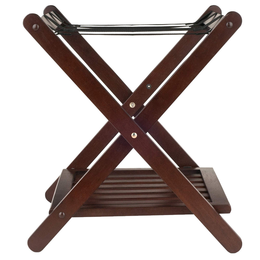 Ergode Wood Remy Luggage Rack with Lower Shelf - Sturdy Solid Wood, Cappuccino Finish, Foldable, Holds up to 75 lbs, Convenient Storage Solution
