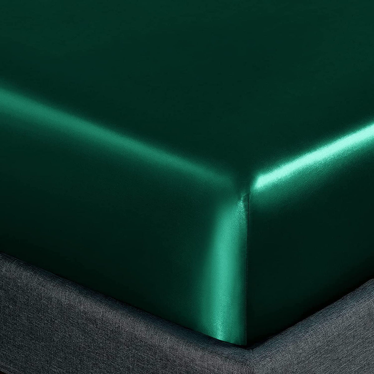 Homiest Blackish Green Satin Fitted Sheet Twin Size Fitted Bed Sheet, Deep Pocket Fitted Sheet Only, Luxury & Ultra Soft Bedding Fitted Sheet Single Bottom Bed Sheets Sold Separately