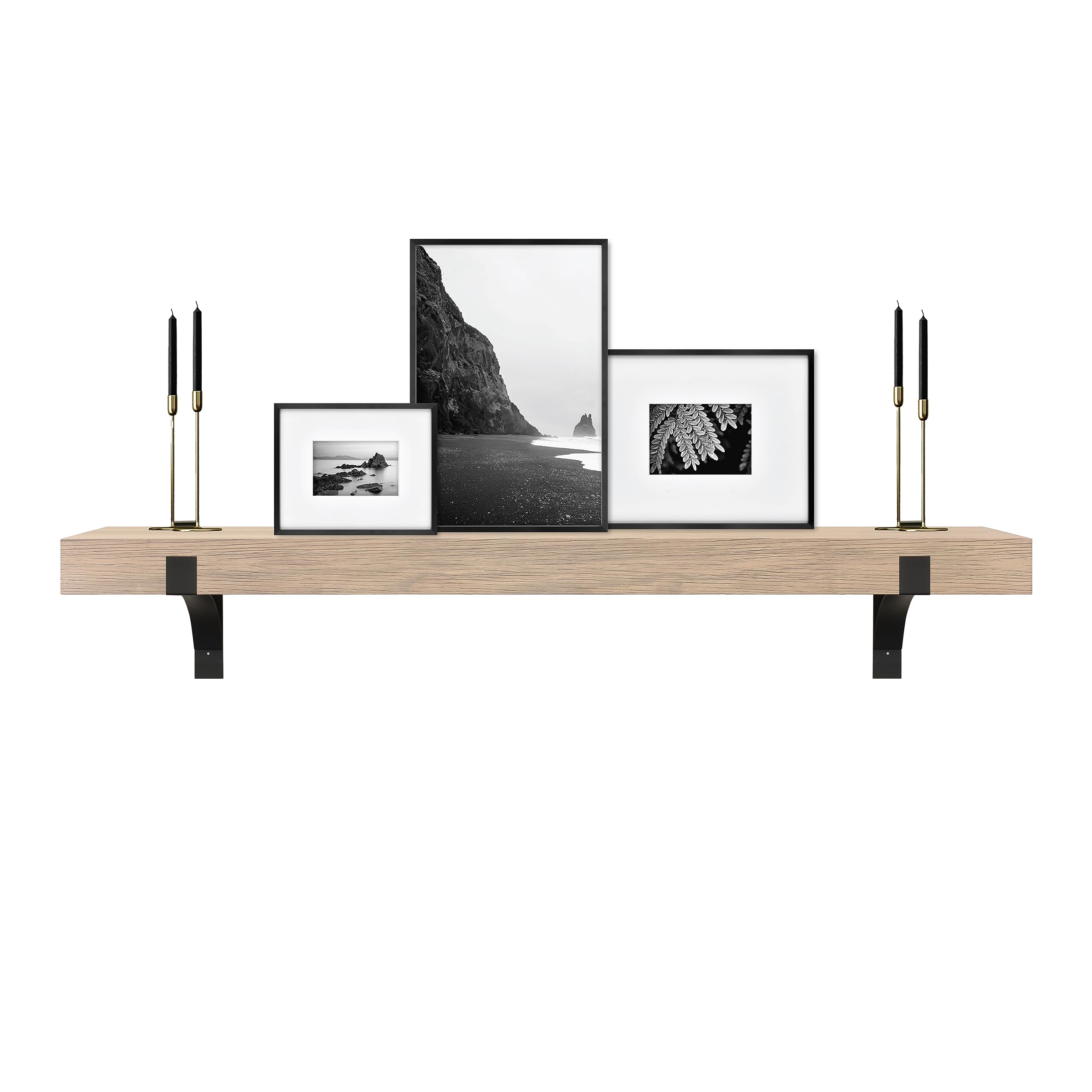 Master & Co. Modern Floating Fireplace Mantel with Black Metal Brackets, Long Floating Shelves for Wall D  cor, 60 inches, Natur