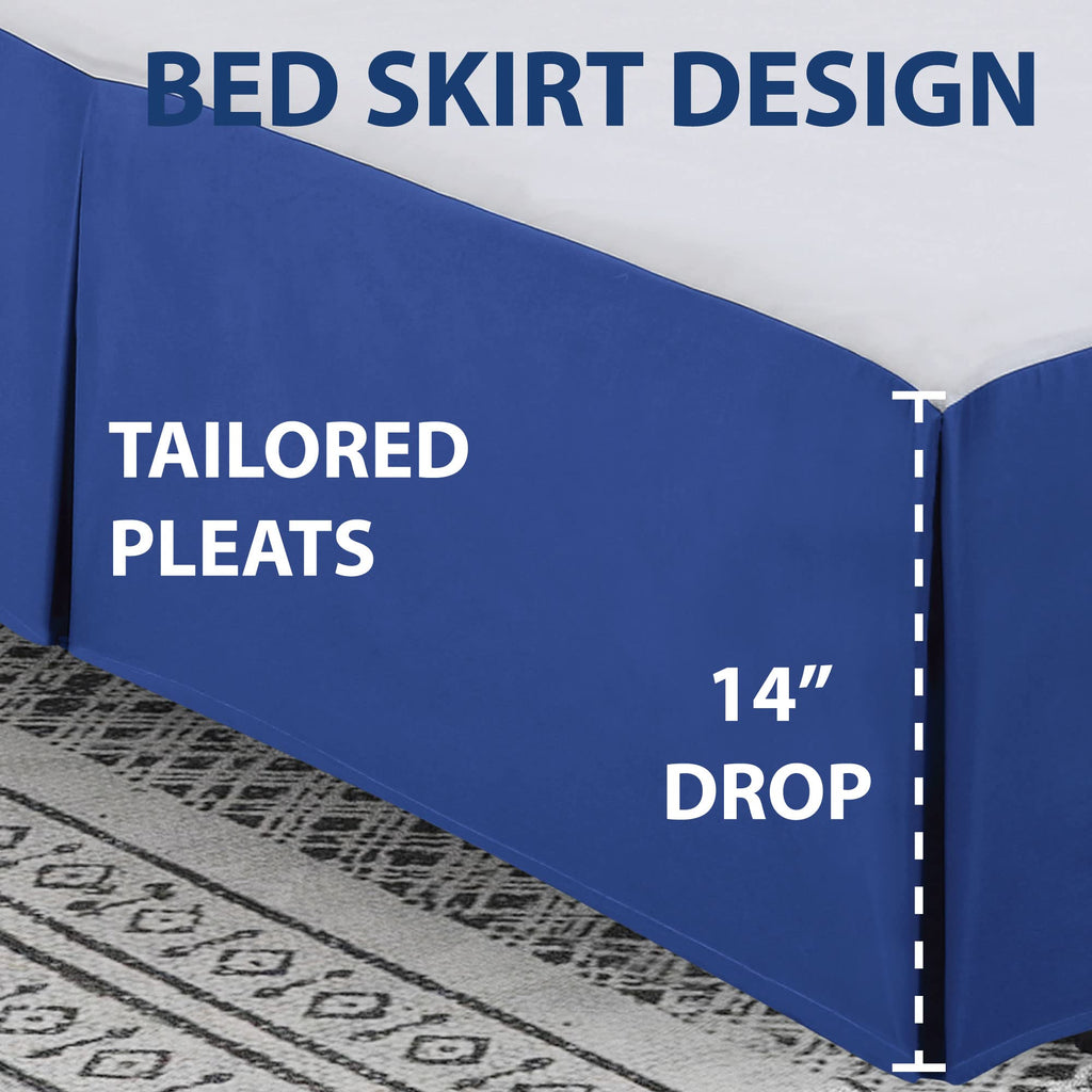Cathay Home Double Brushed Microfiber Pleated Easy Fit Bed Skirt, Ultra Soft, Fade And Wrinkle Resistant - Royal Blue, King
