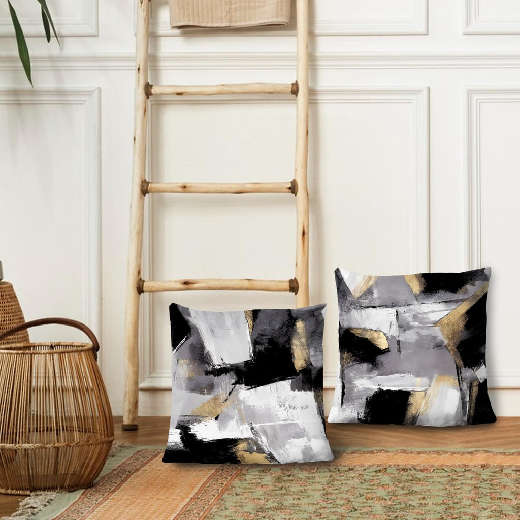 Supwhd Black And White Pillow Covers, Abstract White Black And Gold Pillow Covers 20X20 Set Of 2, Modern Black And White Pillow