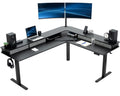 VIVO Electric Mobile Corner 75 x 63 inch 2 Tier Stand Up L-Shaped Desk, Height Adjustable, Memory Controller, Storage Drawers, B