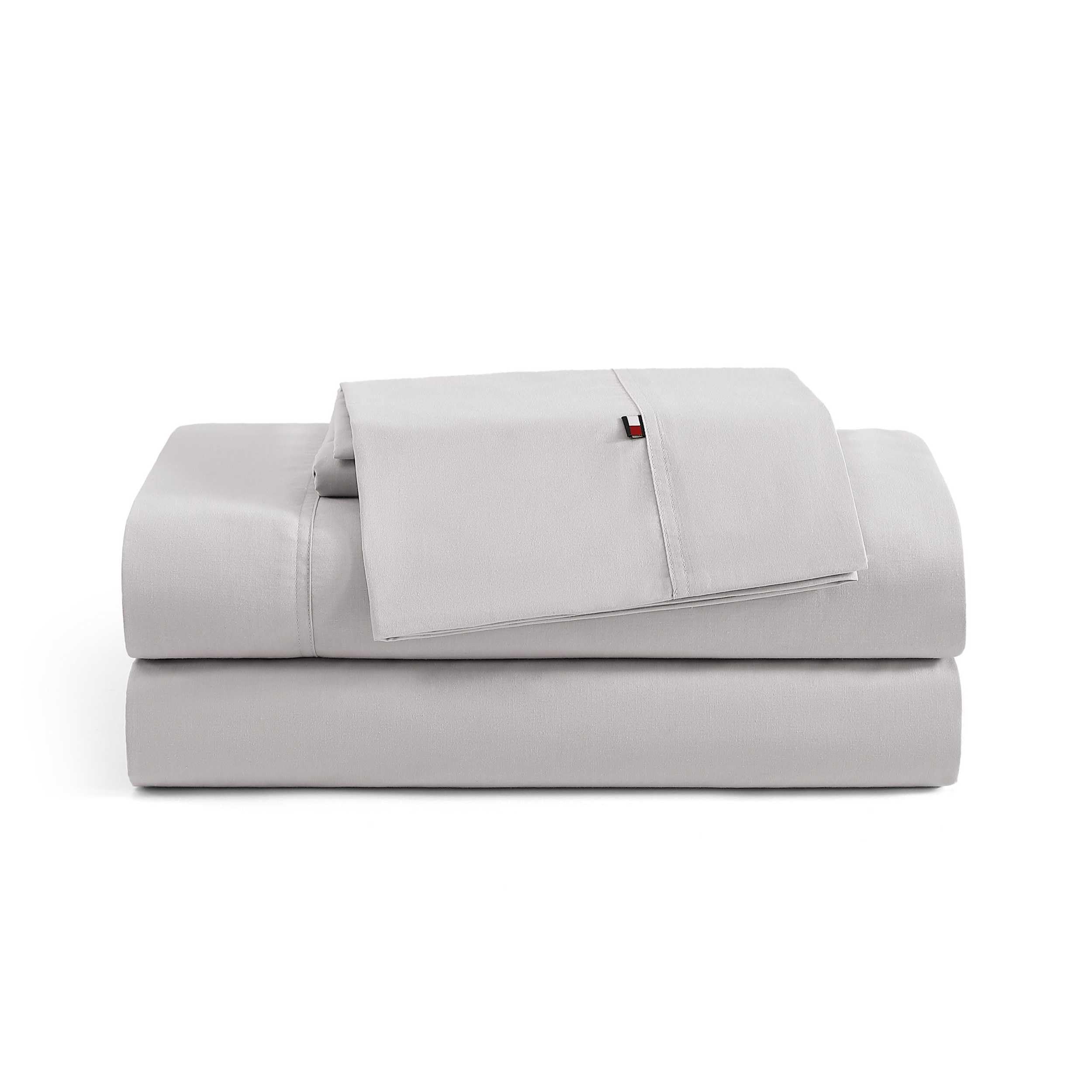 Tommy Hilfiger - Sheet Set, Cotton Percale Bedding with Matching Pillowcases, Crisp & Cool, Solid Home Essentials (Grey, Full)