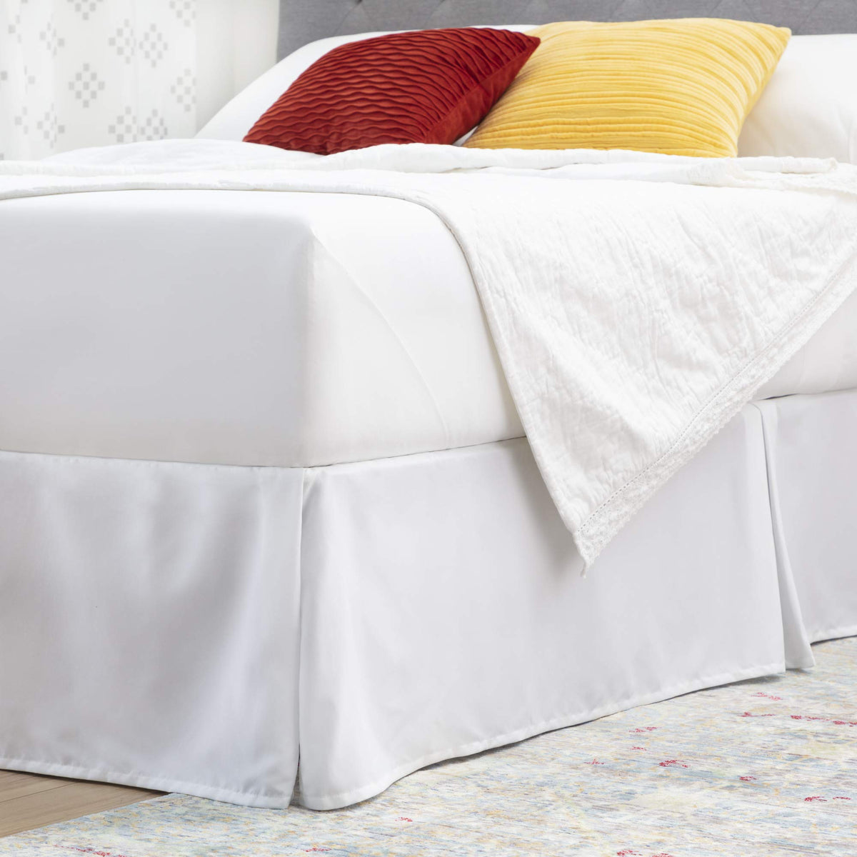 Linenspa 14 Inch Wrinkle And Fade Resistant-Machine Washable-Easy Use Pleated Microfiber Bed Skirt, Cal King, White