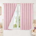 LAMIT Pink 100% Blackout Window Curtains for Girl Bedroom, 45 Inches Linen Textured Thermal Farmhouse Curtains Back Tab and Rod 