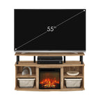 Furinno Jensen Open Shelving Storage Fireplace TV Entertainment Center for TV up to 55 Inch, Flagstaff Oak/Black