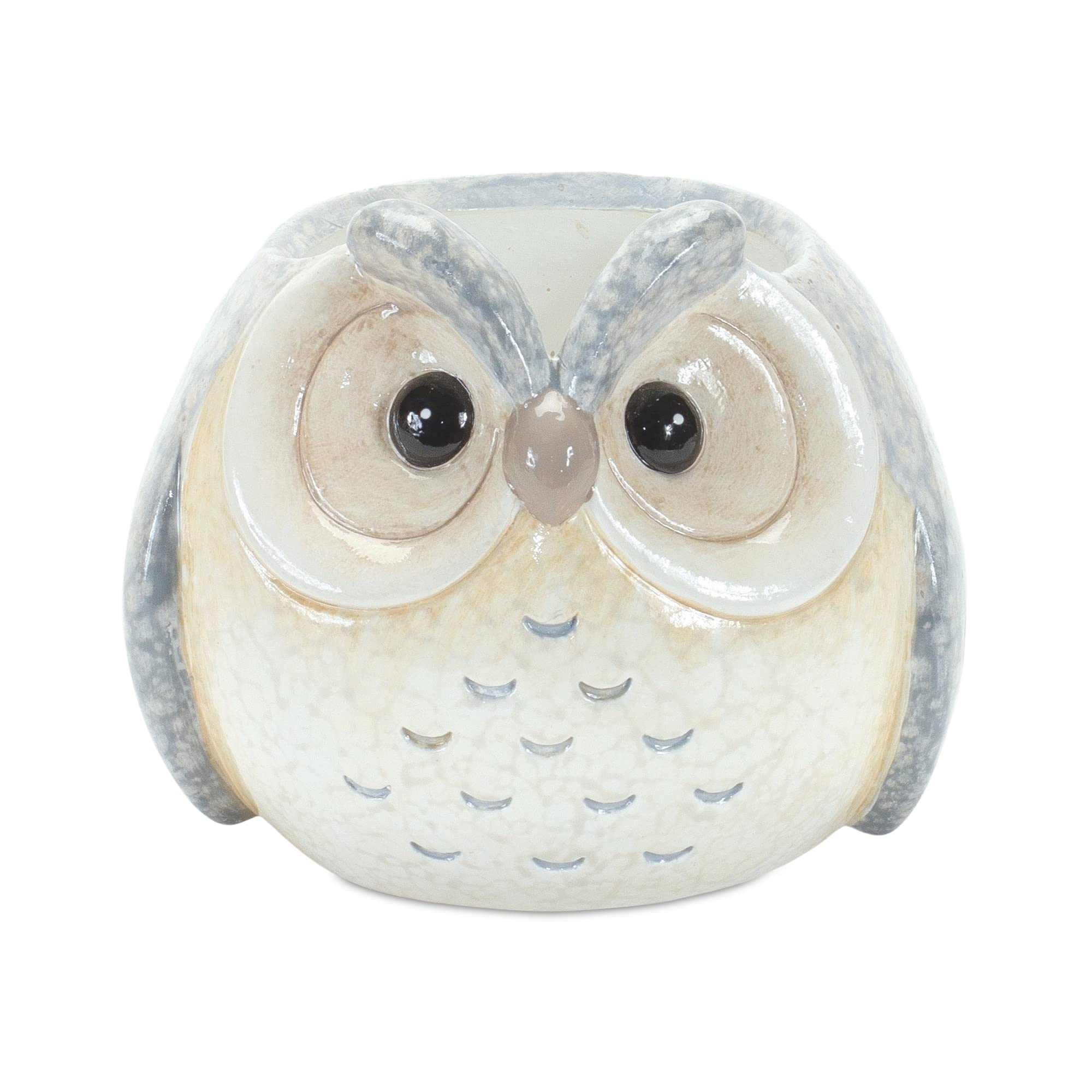 Melrose Set Of 3 Terra Cotta Owl With Blue Finish 85083Ds