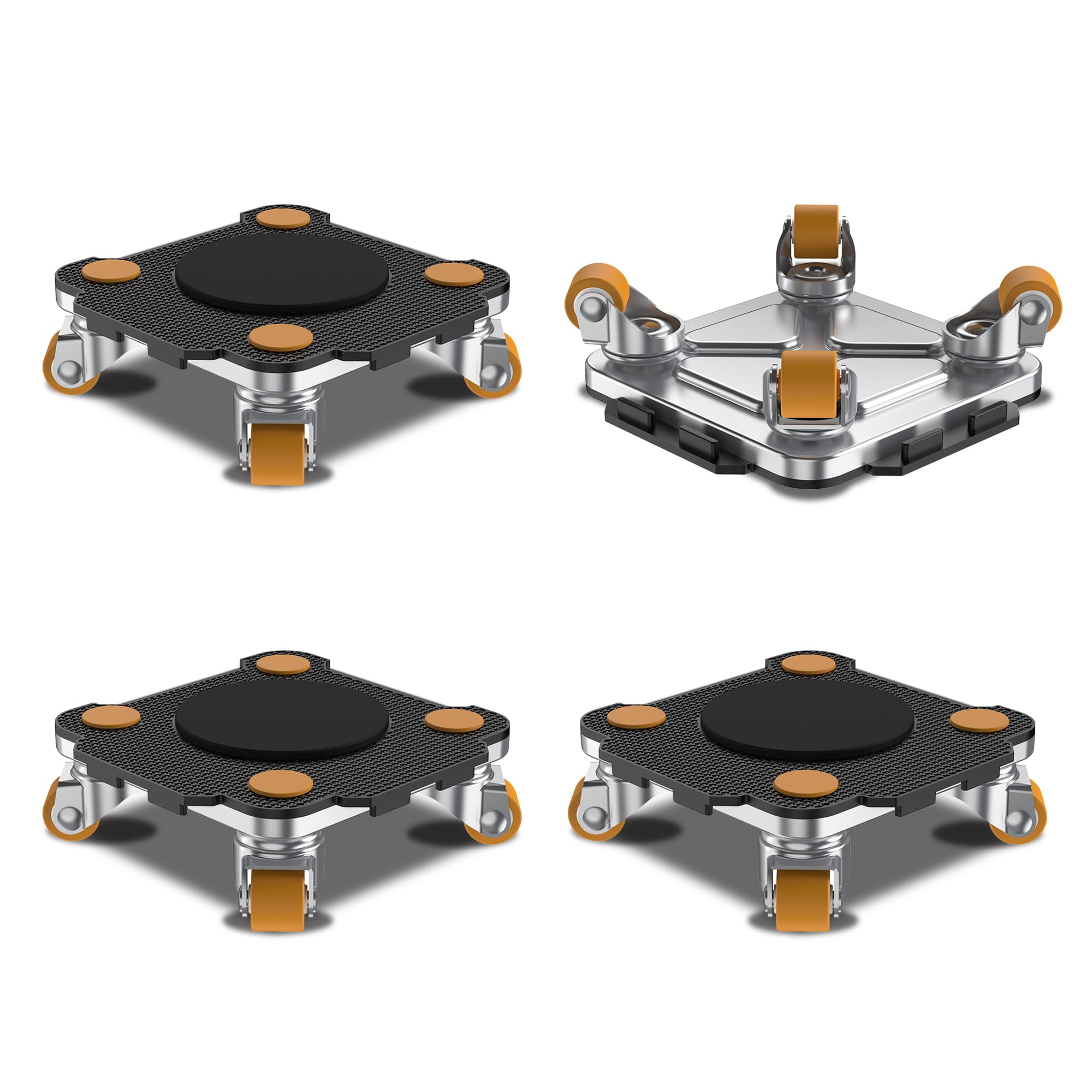ONEON Furniture Mover Pro - 4Pack Enhanced Dollies with Custom TPE Wheels - Effortless Heavy Furniture Transport (Black: 4 Dolli