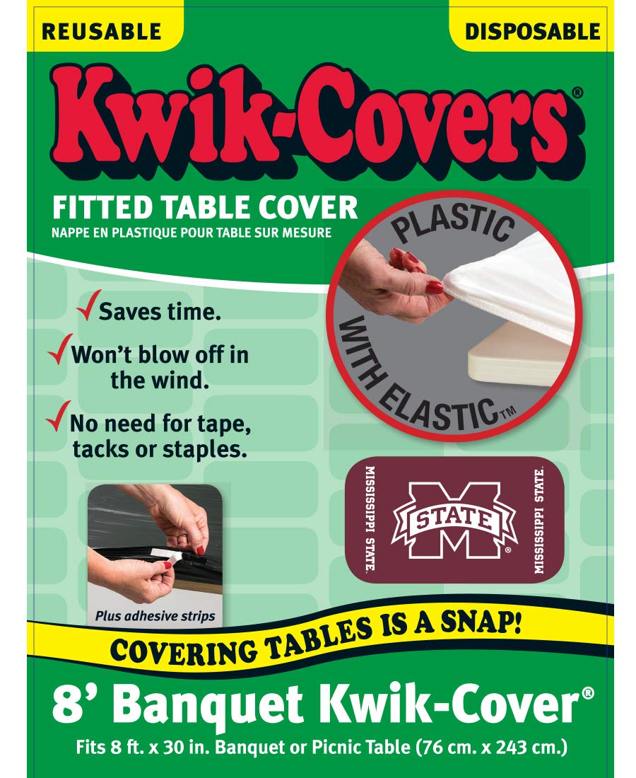 Collegiate Kwik-Covers Rectangle Plastic Table Covers, Bundle Of 2 (Mississippi State University, 8')