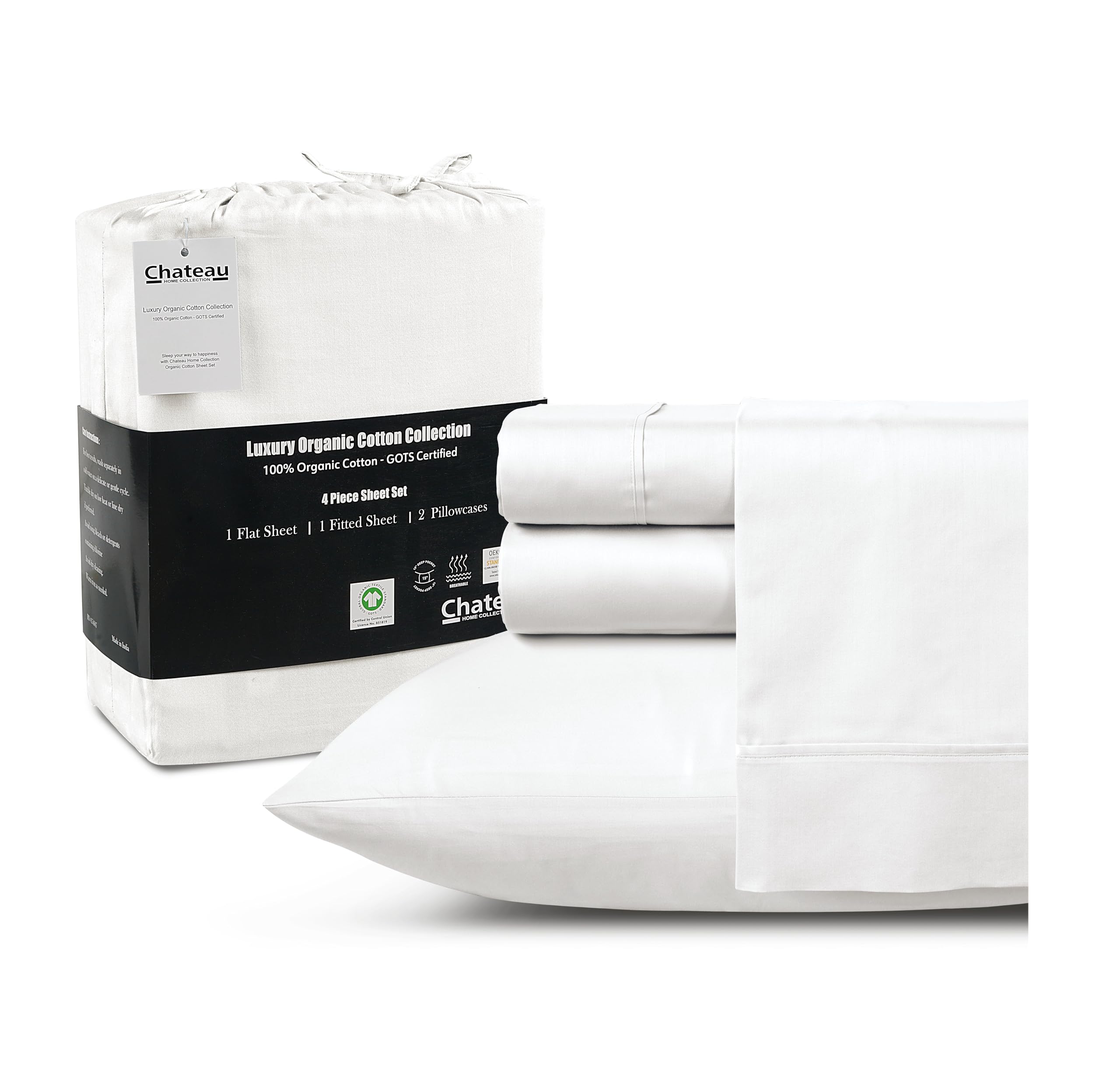 King Sheets- 100% Organic Cotton Sheets King Size Bed Sheets - Gots Certified 300 Tc Staple Cotton Sheets For King Size Bed, 4 Pc Breathable King Size Sheets Set, Deep Pocket King Sheet Set - Charcoal