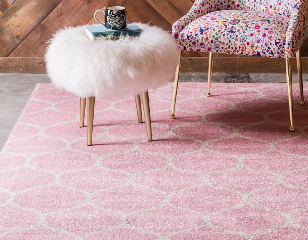 Unique Loom Trellis Frieze Collection Area Rug - Rounded (2' X 3' 1'' Rectangle Light Pink/Ivory)
