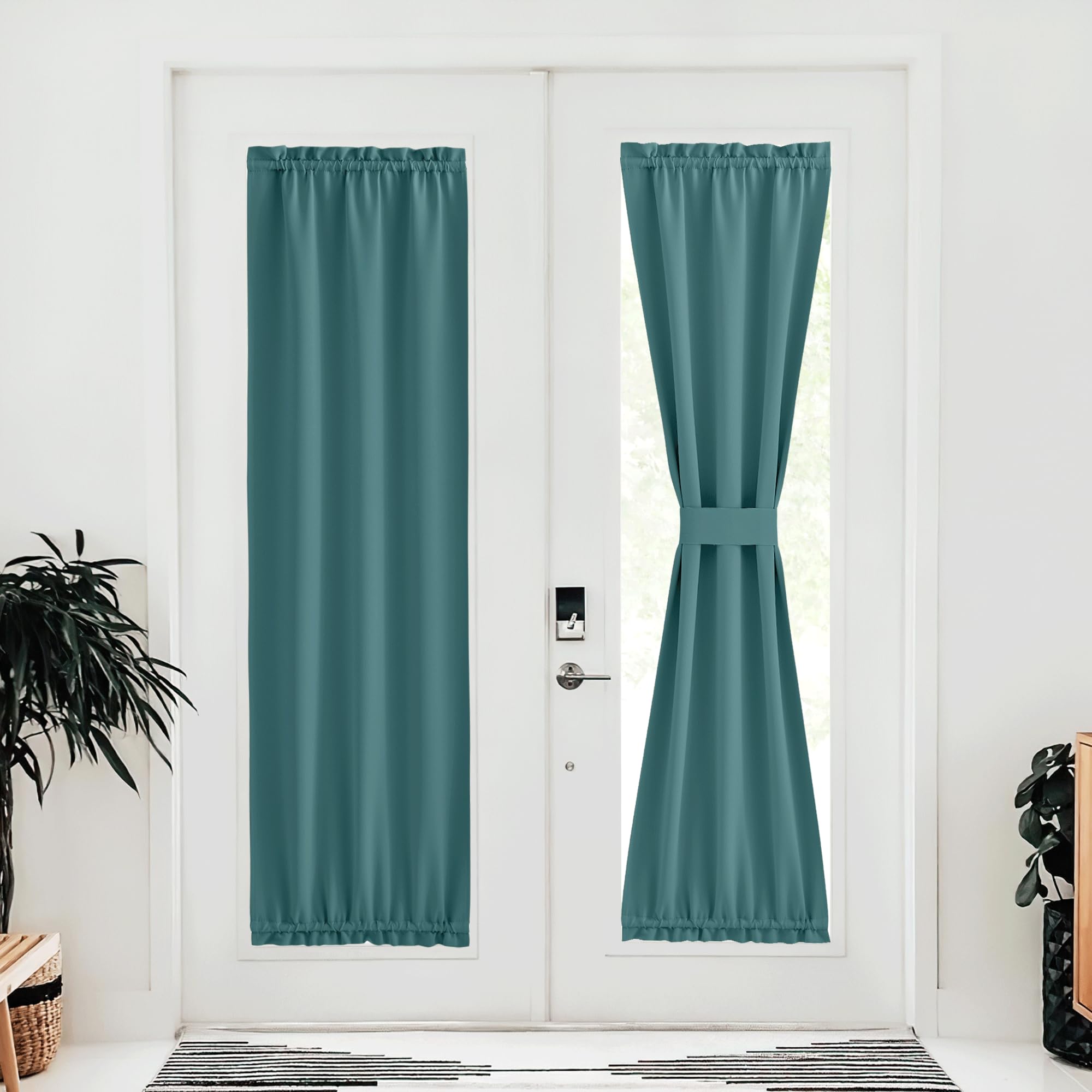 Nicetown French Door Blackout Curtain For Kitchen Thermal Insulated Drapes Temporary Window Treatment Covering For Glass Door Rod Pocket With Tieback, 25' X 80', Sea Teal, 1 Panel