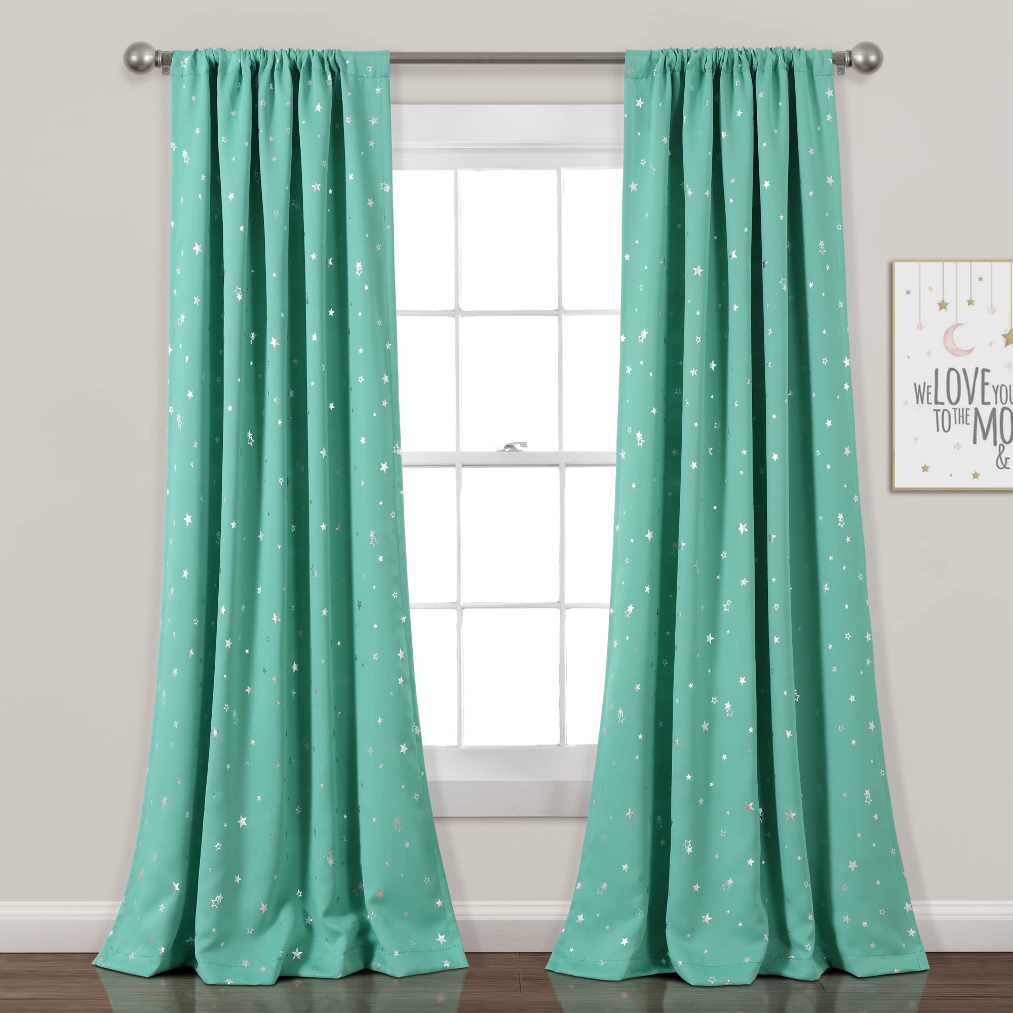 Lush Decor Star Blackout Window Curtain Panel Pair, 84' Long X 52' Wide, Turquoise