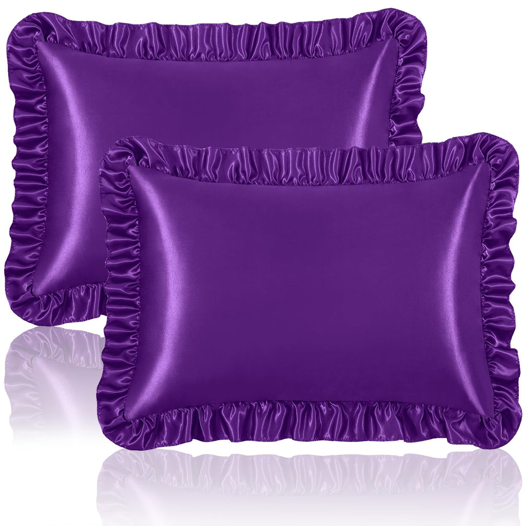Homiest Ruffle Satin Pillowcase for Hair and Skin, Standard Size Satin Pillow Covers Silky Pillow Cases Set of 2, Satin Ruffled 