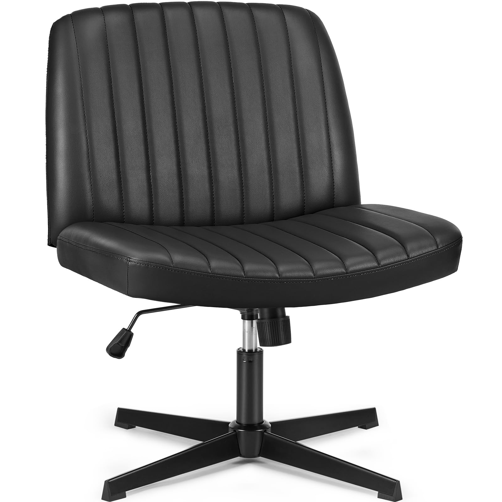 OLIXIS Criss Cross Legged Chairs No Wheels, Wide Seat Height Adjustable Swivel Chair,Padded PU Leather Armless Desk Chair for Ho