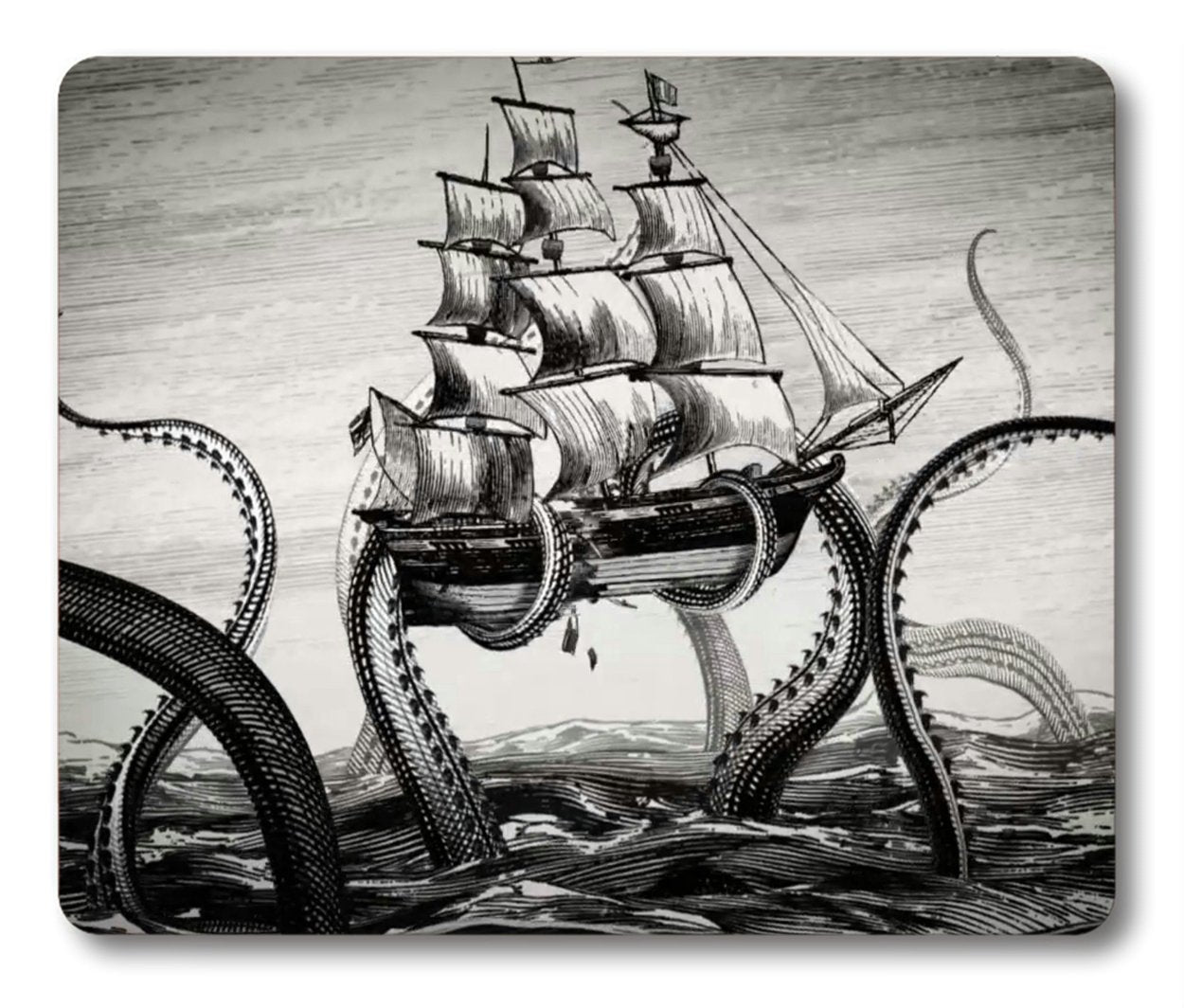 Smooffly Kraken Mouse Pad Sail Boat Waves And Octopus Non-Slip Rubber Mouse Pad Gaming Mouse Pad