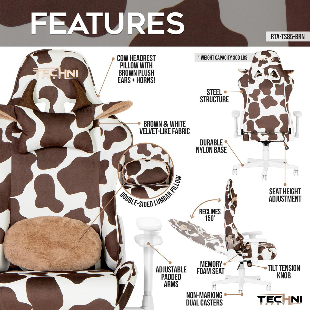 Techni Sport TS85 Brown Cow Series Gaming Chair