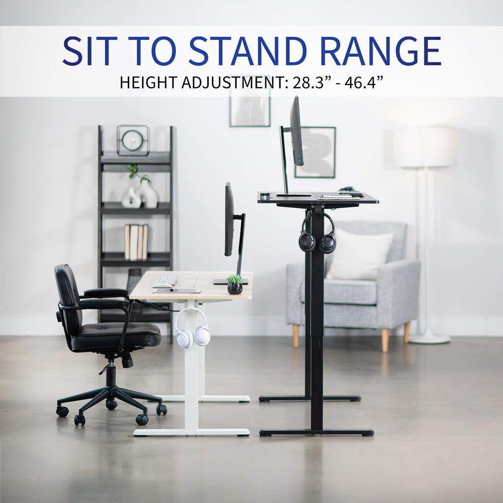 Vivo Electric 55 X 24 Inch Stand Up Desk, Complete Height Adjustable Standing Home & Office Workstation With Memory Controller, White Top, White Frame, Desk-E155Tw