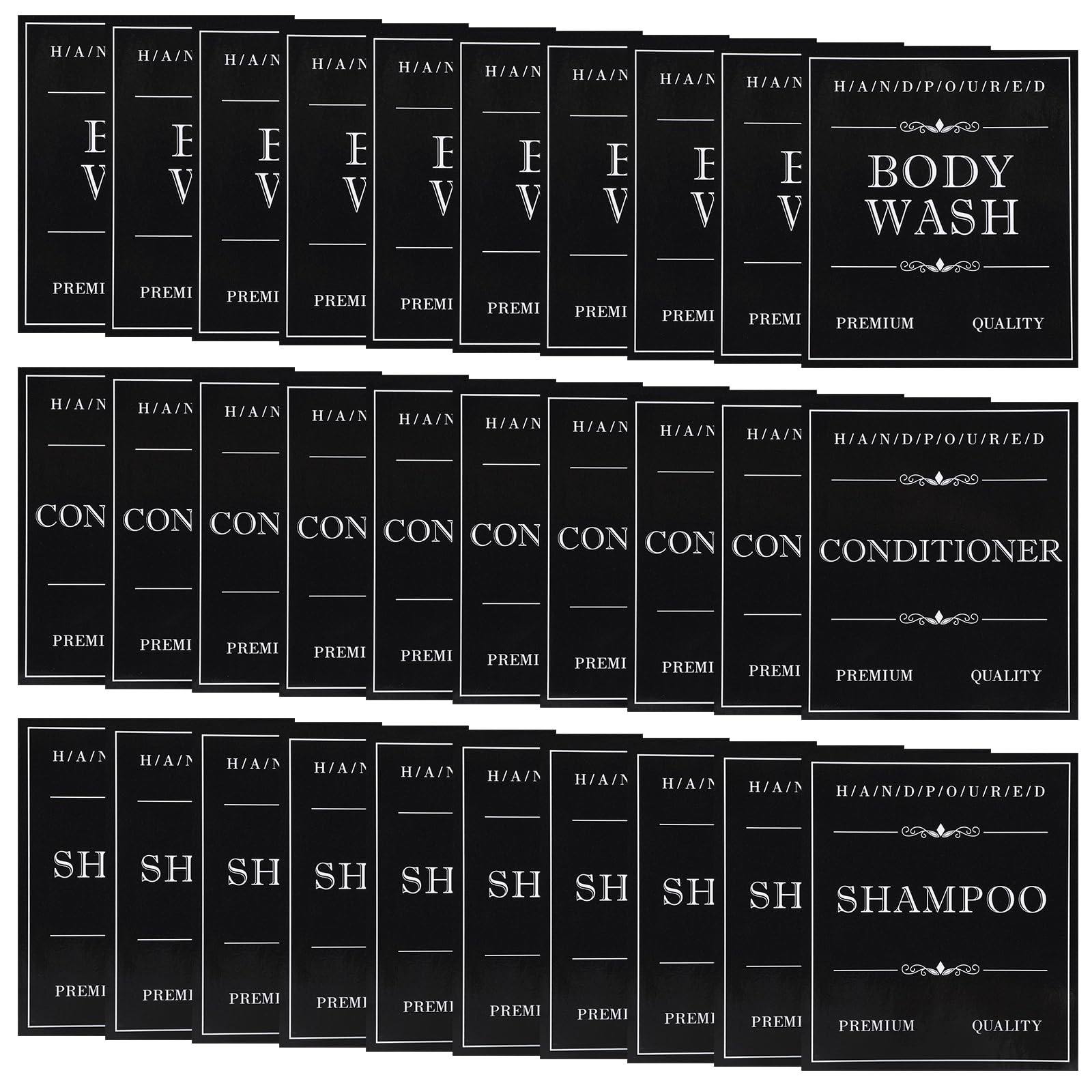 Waterproof Labels For Bottles, Ymapinc 30Pcs Removable Bathroom Organization Labels Stickers For Shampoo/Conditioner/Body Wash,