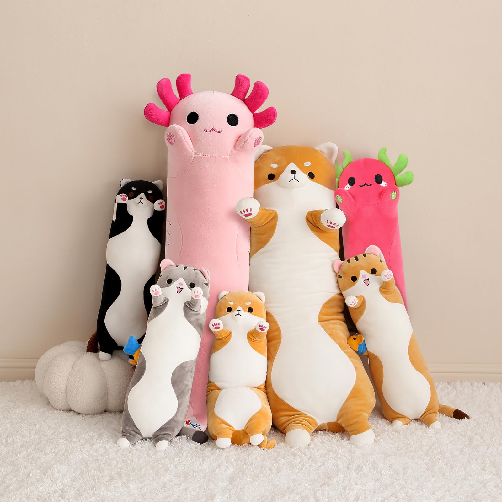 PEACH CAT Axolotl Plush Pillow Toy - Kawaii Pitaya Design, 19.6" Red B Cotton Stuffed Animal for Kids