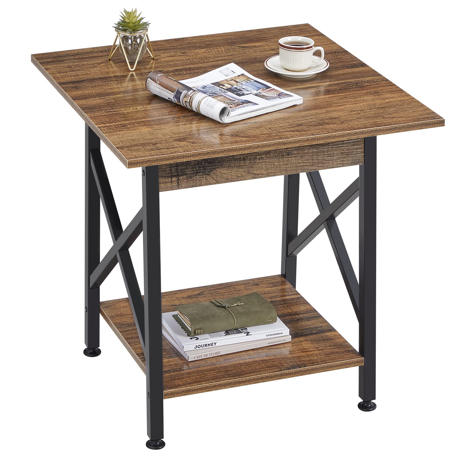 GreenForest End Table 24 inch Industrial Design Side Table with Storage Shelf for Living Room, Easy Assembly Rustic, Rustic Waln
