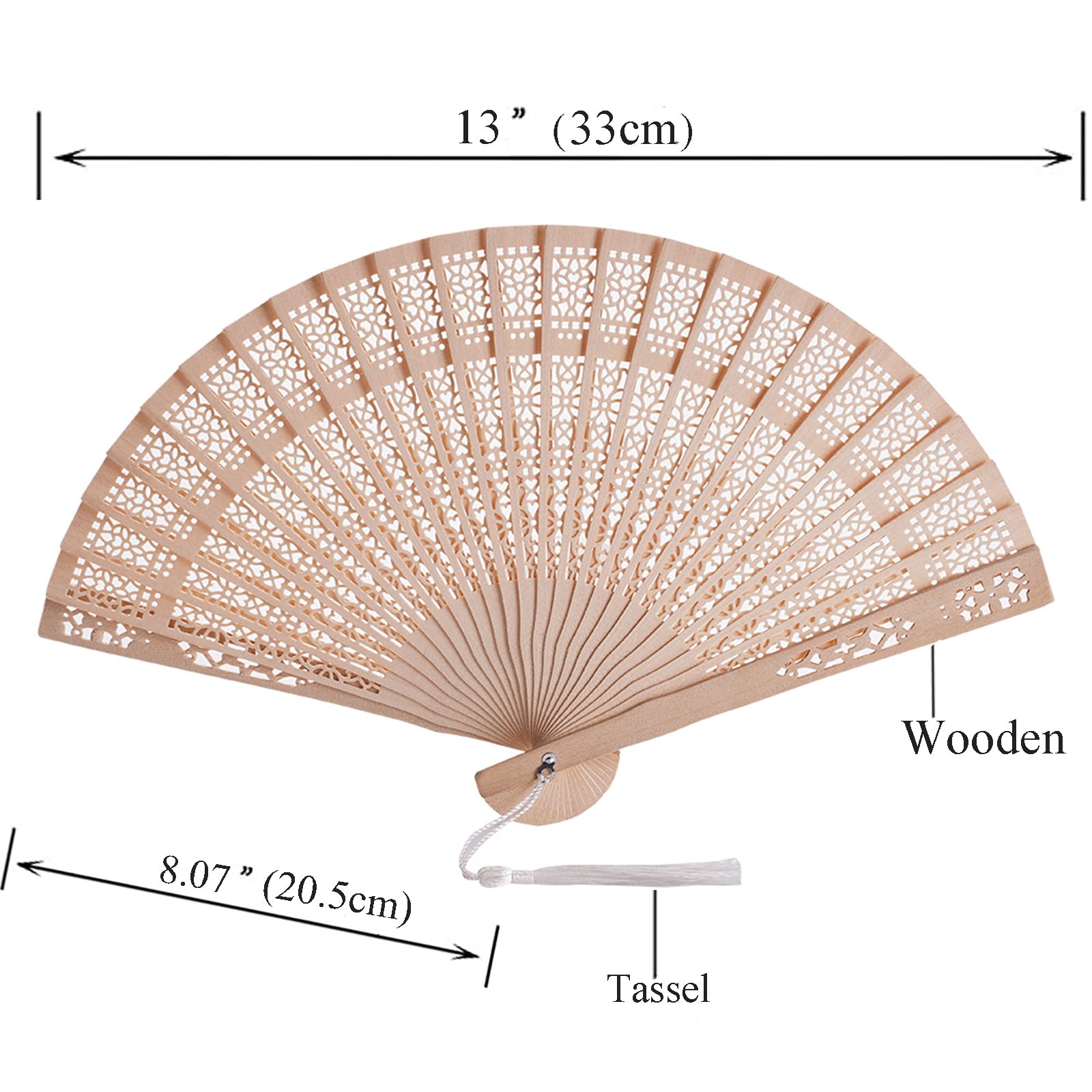 Sl Crafts 50 Sets Wooden Hand Fan Wooden Handheld Folding Fan Wedding Party Favors Wood Fan With Organza Bags And Thank You Tag