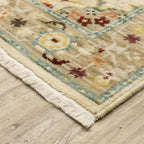 HomeRoots 509197 6 x 9 ft. Beige Pale Blue Rust Gold Tan Brown & Orange Oriental Power Loom Stain Resistant Rectangle Area Rug with Fringe