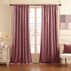 Nemia Blush Pink Velvet Curtains for Bedroom Window, Rod Pocket Thermal Insulated Luxury Vintage Heavy Blackout Curtain Velvet D